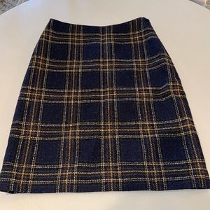 Boden British Tweed by MOON navy and brown plaid pencil skirt